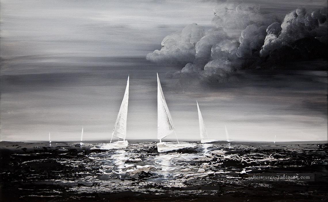 bateau à voile noir et blanc Peintures à l'huile
